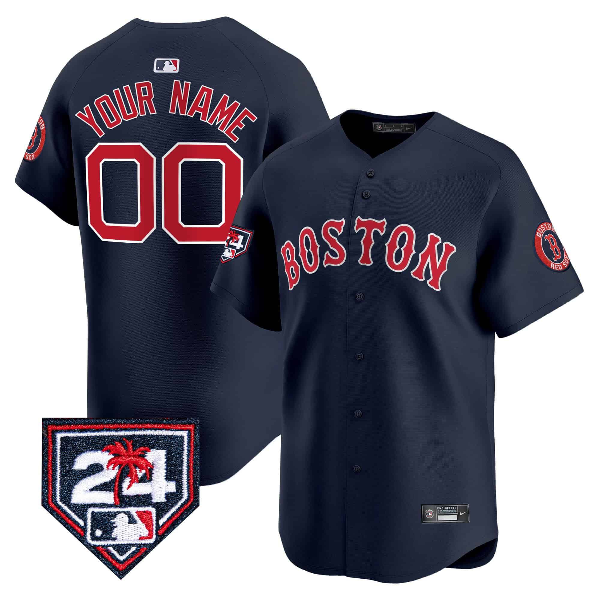 Men Boston Red Sox Blue Nike 2024 Spring Training Patch Vapor Premier Limited Custom MLB Jersey